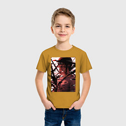 Футболка хлопковая детская Макима глитч - Человек бензопила, цвет: горчичный — фото 2
