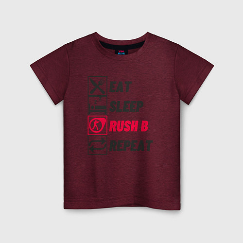 Детская футболка Eat sleep rush b repeat / Меланж-бордовый – фото 1