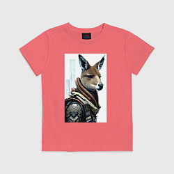 Футболка хлопковая детская Cool kangaroo - cyberpunk - neural network, цвет: коралловый