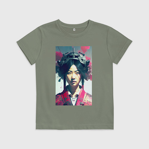 Детская футболка Japanese girl - cyberpunk - neural network / Авокадо – фото 1