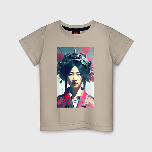 Детская футболка Japanese girl - cyberpunk - neural network / Миндальный – фото 1