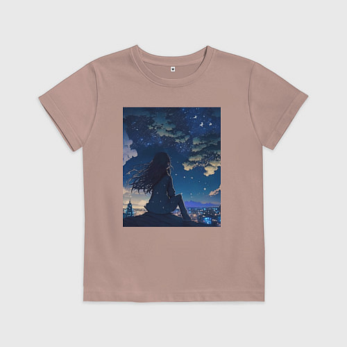 Детская футболка Вид на ночной город - нейросеть / Пыльно-розовый – фото 1