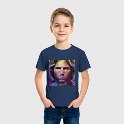 Футболка хлопковая детская Jim Morrison neon portrait art, цвет: тёмно-синий — фото 2