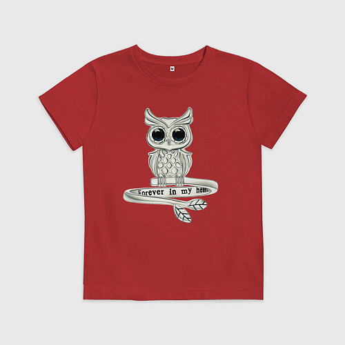 Детская футболка Серебряная сова на кольце / Красный – фото 1