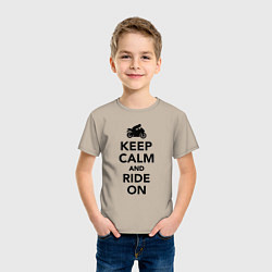 Футболка хлопковая детская Keep calm and ride on, цвет: миндальный — фото 2