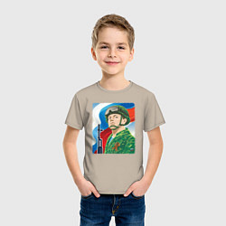 Футболка хлопковая детская Солдат России, цвет: миндальный — фото 2