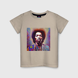 Футболка хлопковая детская Jimi Hendrix digital glitch art, цвет: миндальный