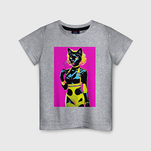 Детская футболка Black cat - fashionista - pop art - neural network / Меланж – фото 1