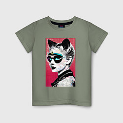 Футболка хлопковая детская Cat girl in a mask - neural network - pop art, цвет: авокадо