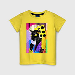 Футболка хлопковая детская Black cat cheese - pop art - poster, цвет: желтый