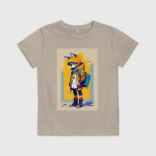 Детская футболка Fox cub - urban style - neural network / Миндальный – фото 1