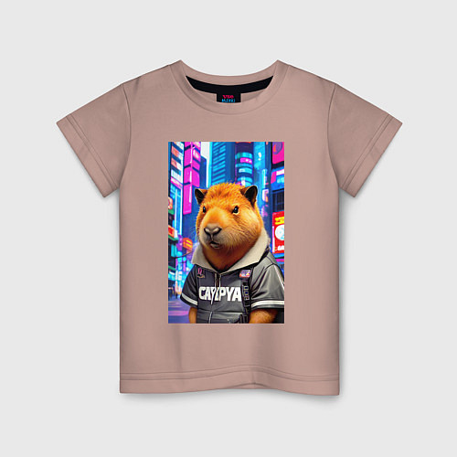 Детская футболка Cool capybara - urban style - neural network / Пыльно-розовый – фото 1