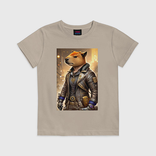 Детская футболка Cool capybara - steampunk - neural network / Миндальный – фото 1