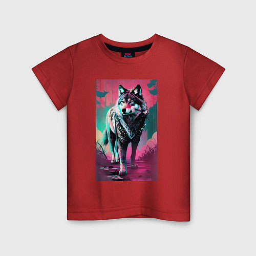 Детская футболка Fabulous wolf - neural network / Красный – фото 1