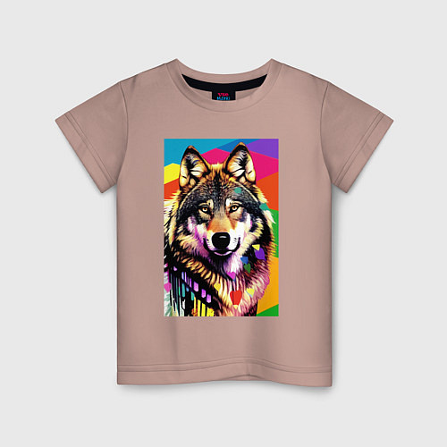 Детская футболка Красочный волк - поп-арт - нейросеть / Пыльно-розовый – фото 1
