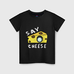 Футболка хлопковая детская Say cheese, цвет: черный