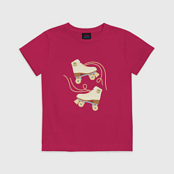 Футболка хлопковая детская Ретро ролики со смайлом, цвет: маджента