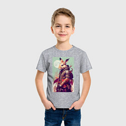 Футболка хлопковая детская Кролик на фоне луны - нейросеть, цвет: меланж — фото 2