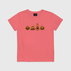 Футболка хлопковая детская Страшные тыквы хэллоуин, цвет: коралловый