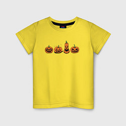 Футболка хлопковая детская Страшные тыквы хэллоуин, цвет: желтый