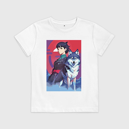 Детская футболка Девочка со своим другом волком - аниме / Белый – фото 1