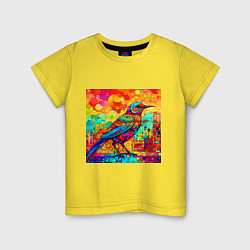 Футболка хлопковая детская Красочная птица - мозаика - нейросеть, цвет: желтый