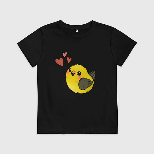 Детская футболка Птичка иволга с сердечками / Черный – фото 1