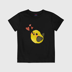 Футболка хлопковая детская Птичка иволга с сердечками, цвет: черный
