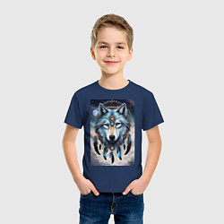 Футболка хлопковая детская Шаман волк, цвет: тёмно-синий — фото 2
