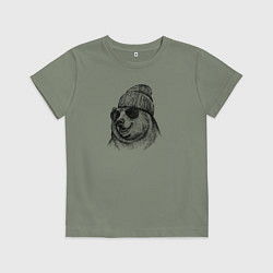 Футболка хлопковая детская Медведь в шапке, цвет: авокадо