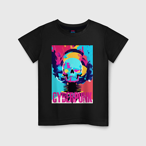 Детская футболка Cool skull - cyberpunk - pop art / Черный – фото 1