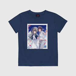 Футболка хлопковая детская Кукуру Мисакино и Фука Миядзава - Акватоп белого п, цвет: тёмно-синий