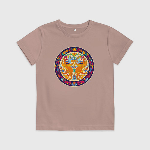 Детская футболка Грифоны близнецы в круге в стиле русских северных / Пыльно-розовый – фото 1