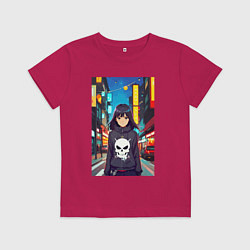 Футболка хлопковая детская Крутая девчонка в ночном городе - аниме, цвет: маджента