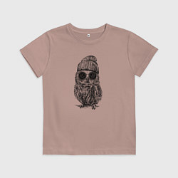 Футболка хлопковая детская Сова на стиле, цвет: пыльно-розовый