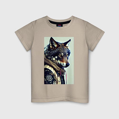 Детская футболка Матёрый модный волчара / Миндальный – фото 1