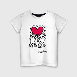 Футболка хлопковая детская Человечки с сердцем - поп арт Кит Харинг, цвет: белый