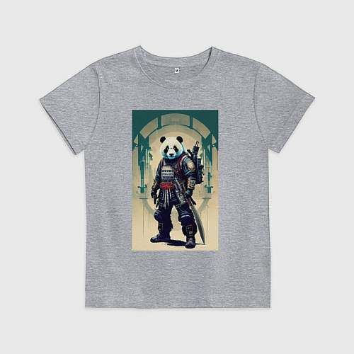 Детская футболка Панда - самурай - киберпанк / Меланж – фото 1