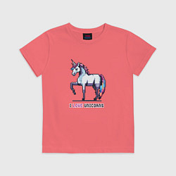 Футболка хлопковая детская Пиксель единорог, цвет: коралловый