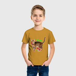 Футболка хлопковая детская Токсичный бенгальский кот с мухомором, цвет: горчичный — фото 2