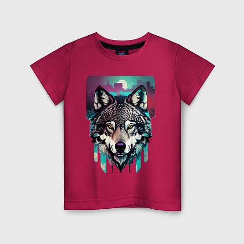 Детская футболка Морда волка - акварель / Маджента – фото 1