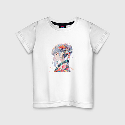 Детская футболка Аниме девушка с цветами в волосах / Белый – фото 1