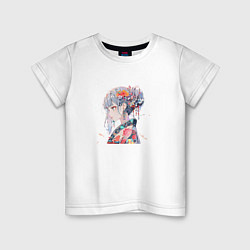 Футболка хлопковая детская Аниме девушка с цветами в волосах, цвет: белый