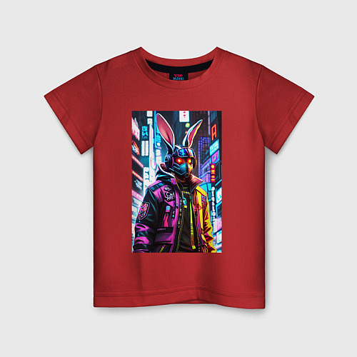 Детская футболка Cool hare - cyberpunk - metropolis / Красный – фото 1