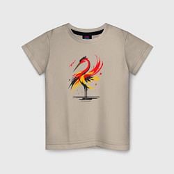 Футболка хлопковая детская Аист - абстрактный силуэт птицы, цвет: миндальный