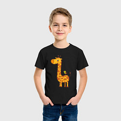Футболка хлопковая детская Жираф и птичка, цвет: черный — фото 2