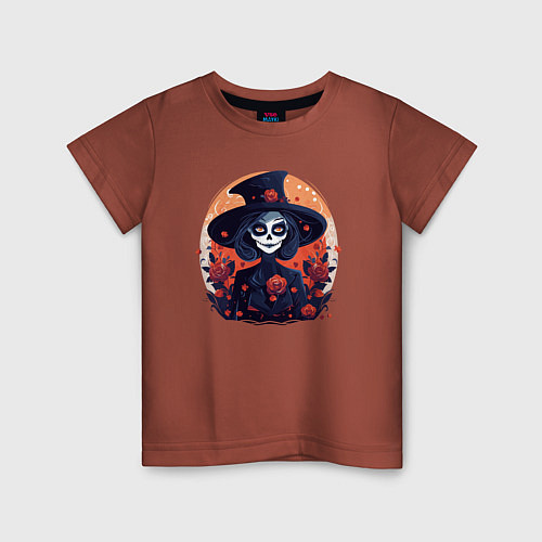 Детская футболка Ведьма-скелет и розы / Кирпичный – фото 1