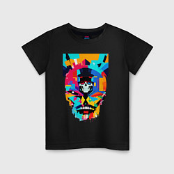 Футболка хлопковая детская Funny skull - pop art, цвет: черный