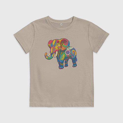 Детская футболка Разноцветный слоник / Миндальный – фото 1