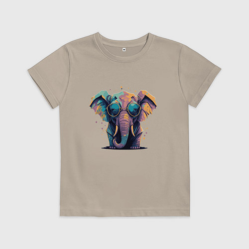 Детская футболка Красочный слон в очках / Миндальный – фото 1